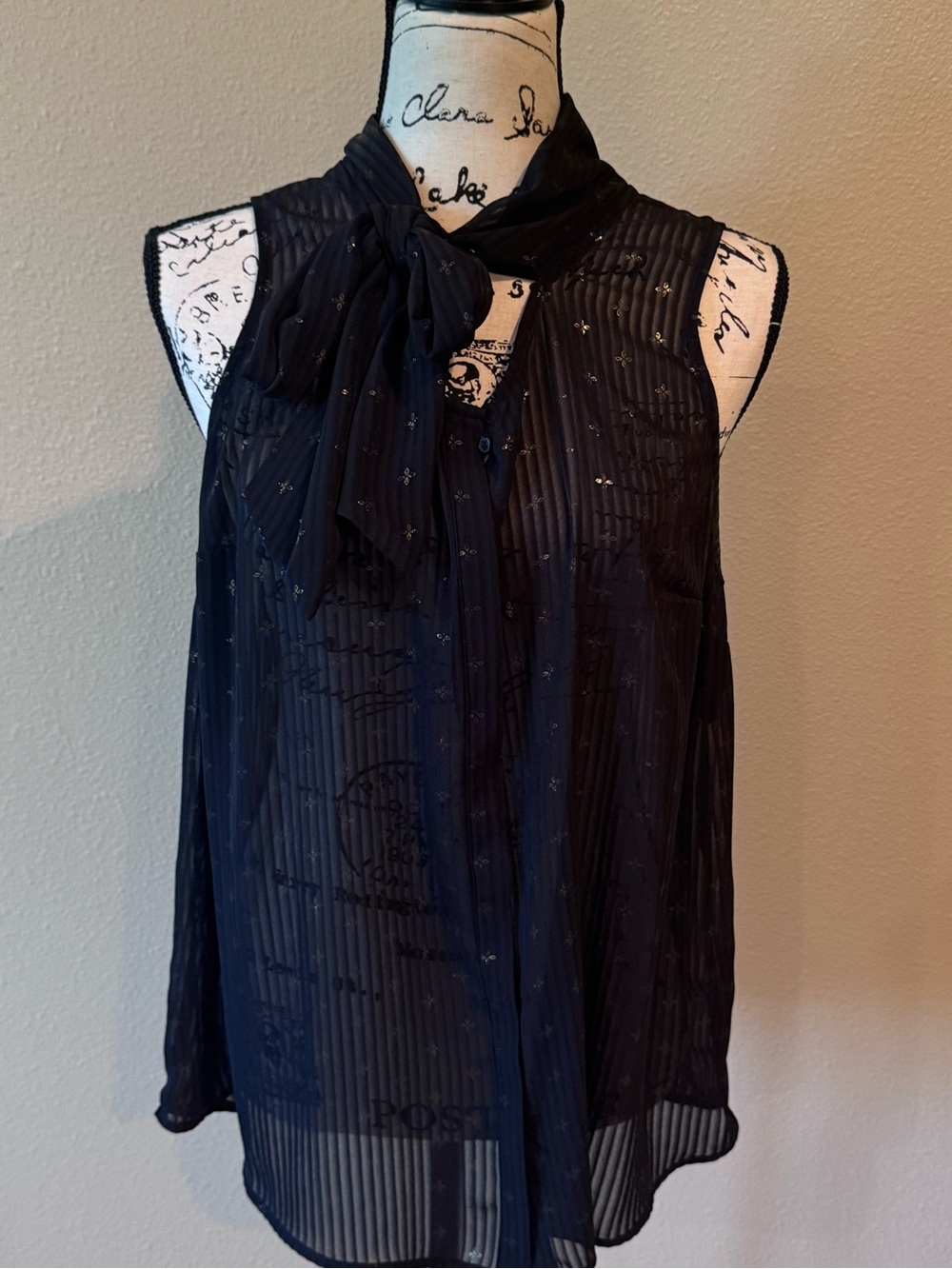 a.n.a Navy Sleeveless Tie-Neck Sheer Camisole with Metallic Dots